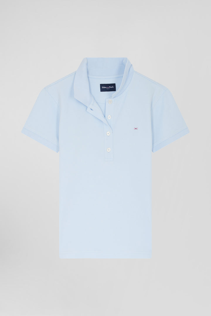 Slim sky blue plain stretch cotton short-sleeved polo shirt