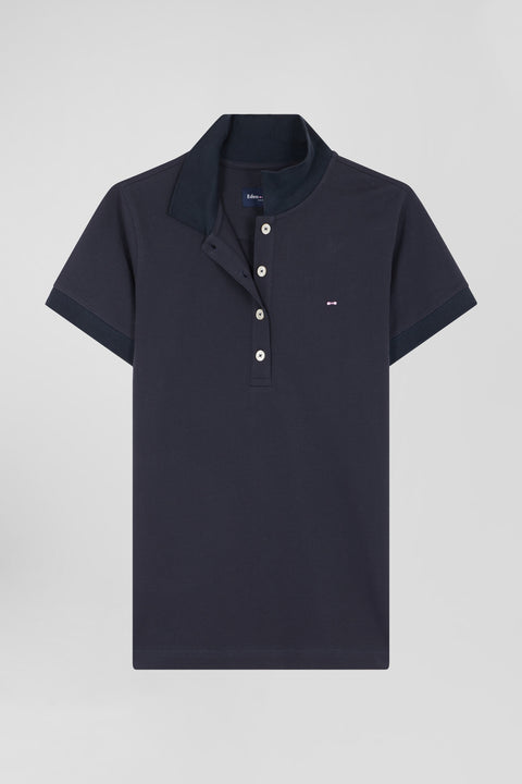Polo manches courtes uni en coton stretch bleu marine coupe Slim - Image 2