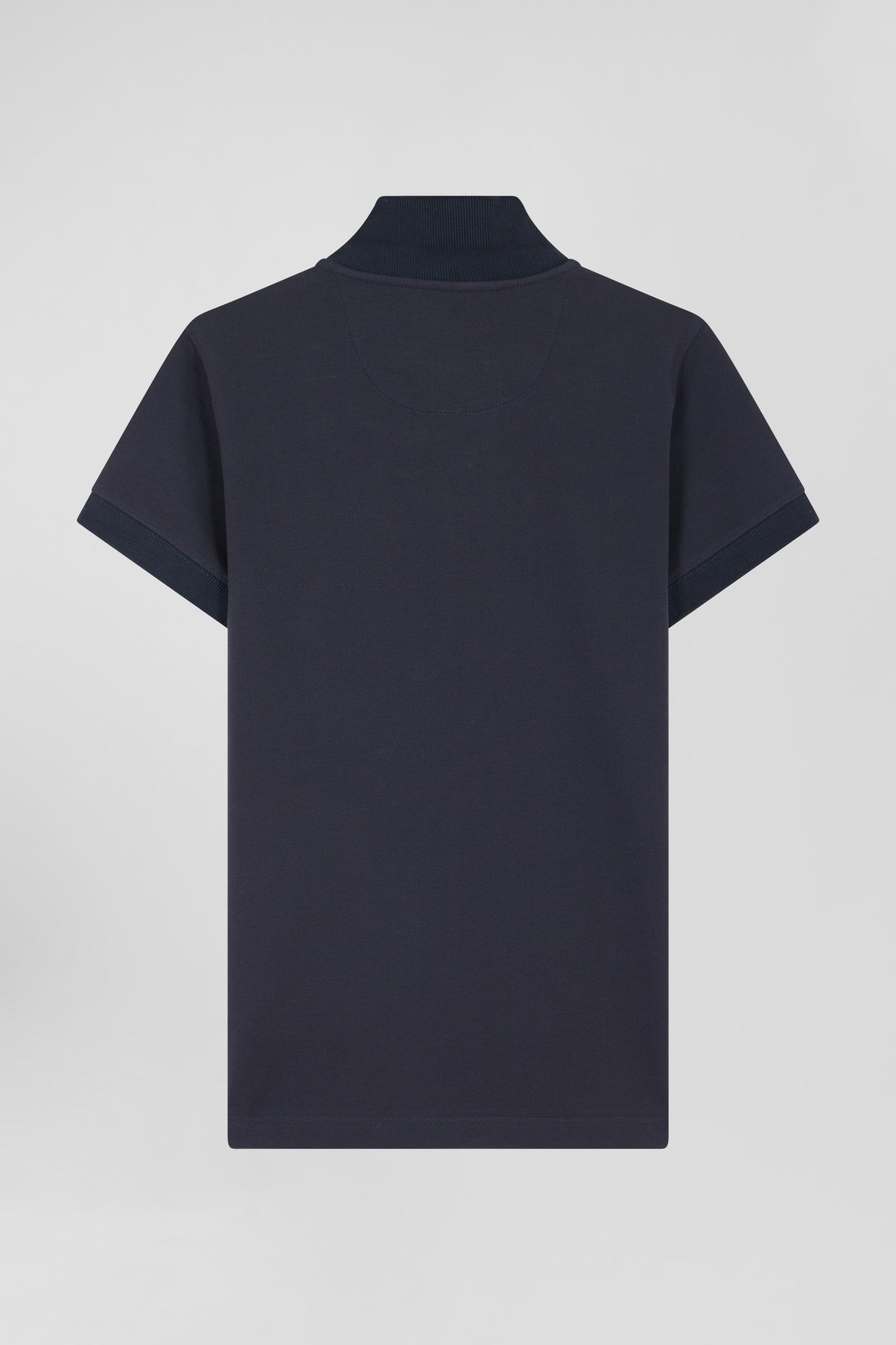 Slim navy blue plain stretch cotton short-sleeved polo shirt