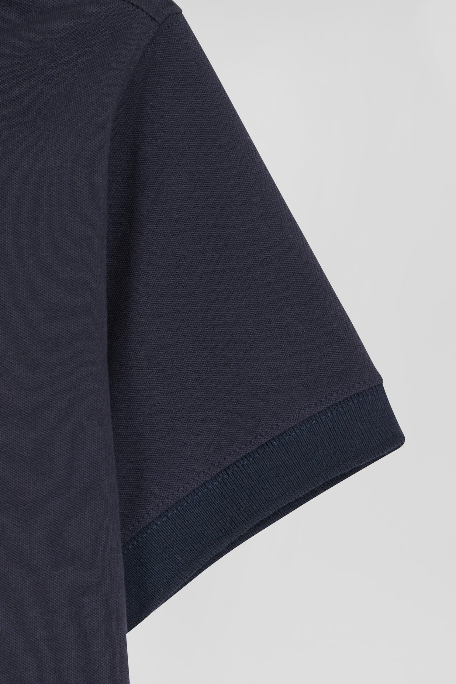 Slim navy blue plain stretch cotton short-sleeved polo shirt