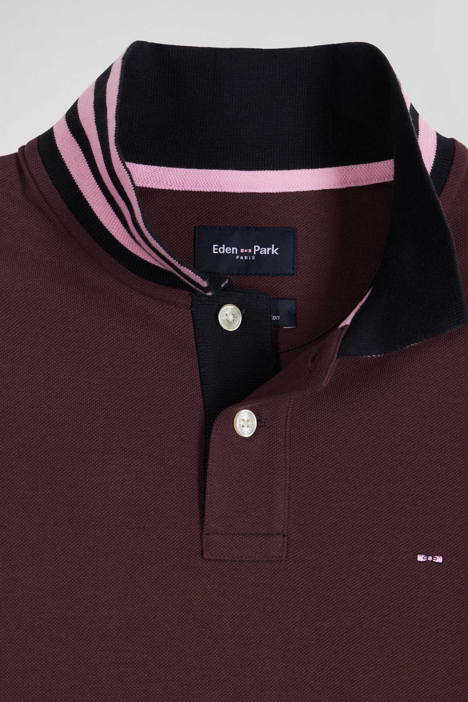 Polo manches longues en piqué coton bordeaux coupe Regular