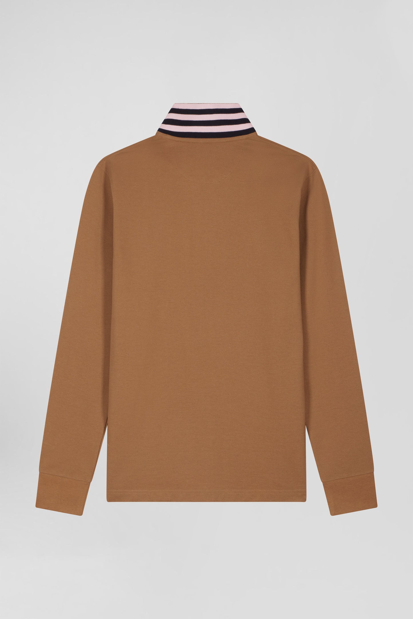 Polo manches longues en piqué coton noisette col cerclé coupe Regular