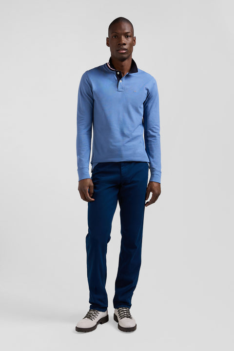 Polo manches longues en piqué coton ciel col cerclé coupe Regular - Image 1