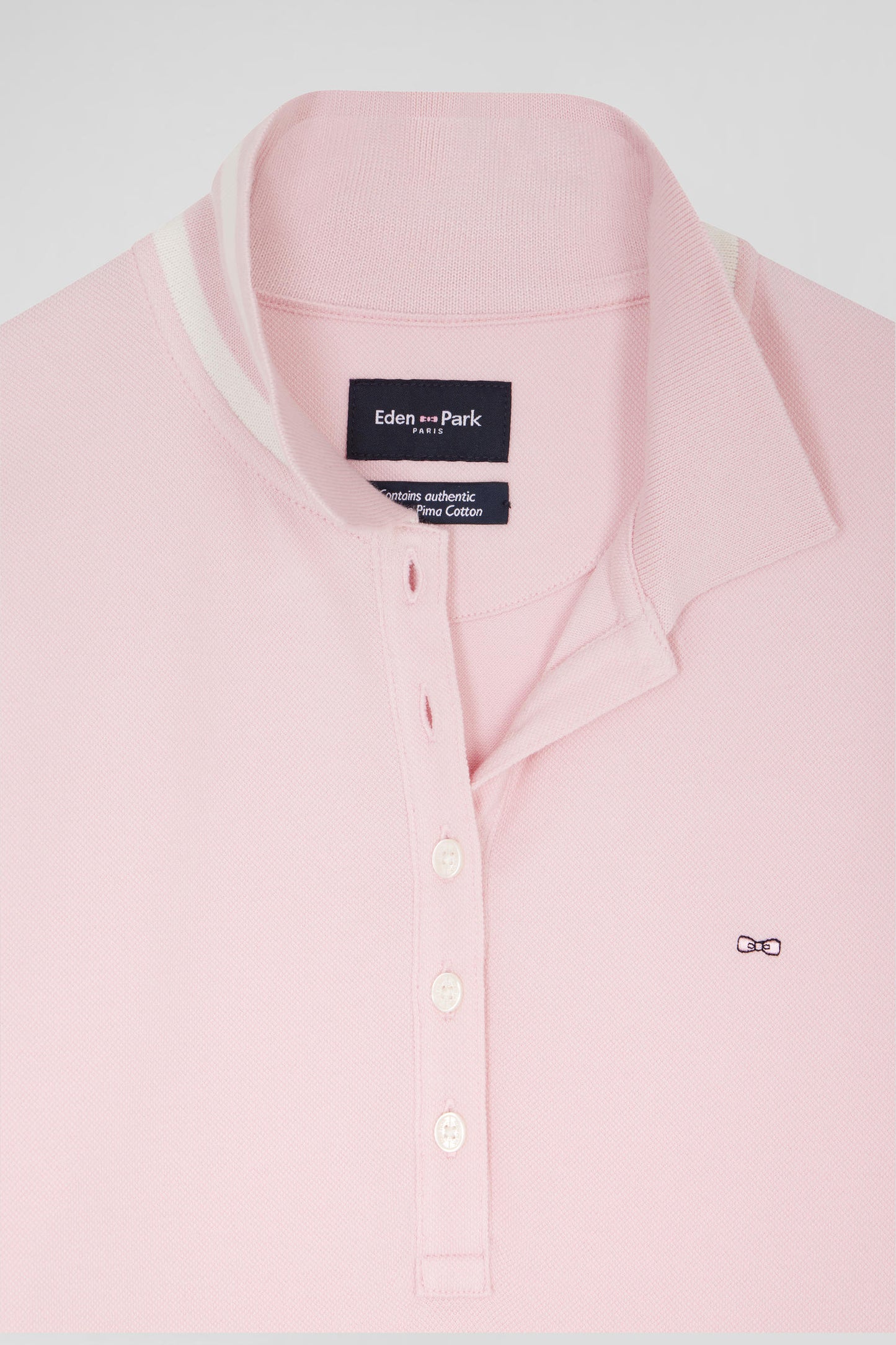 Slim pink long-sleeved stretch cotton polo shirt