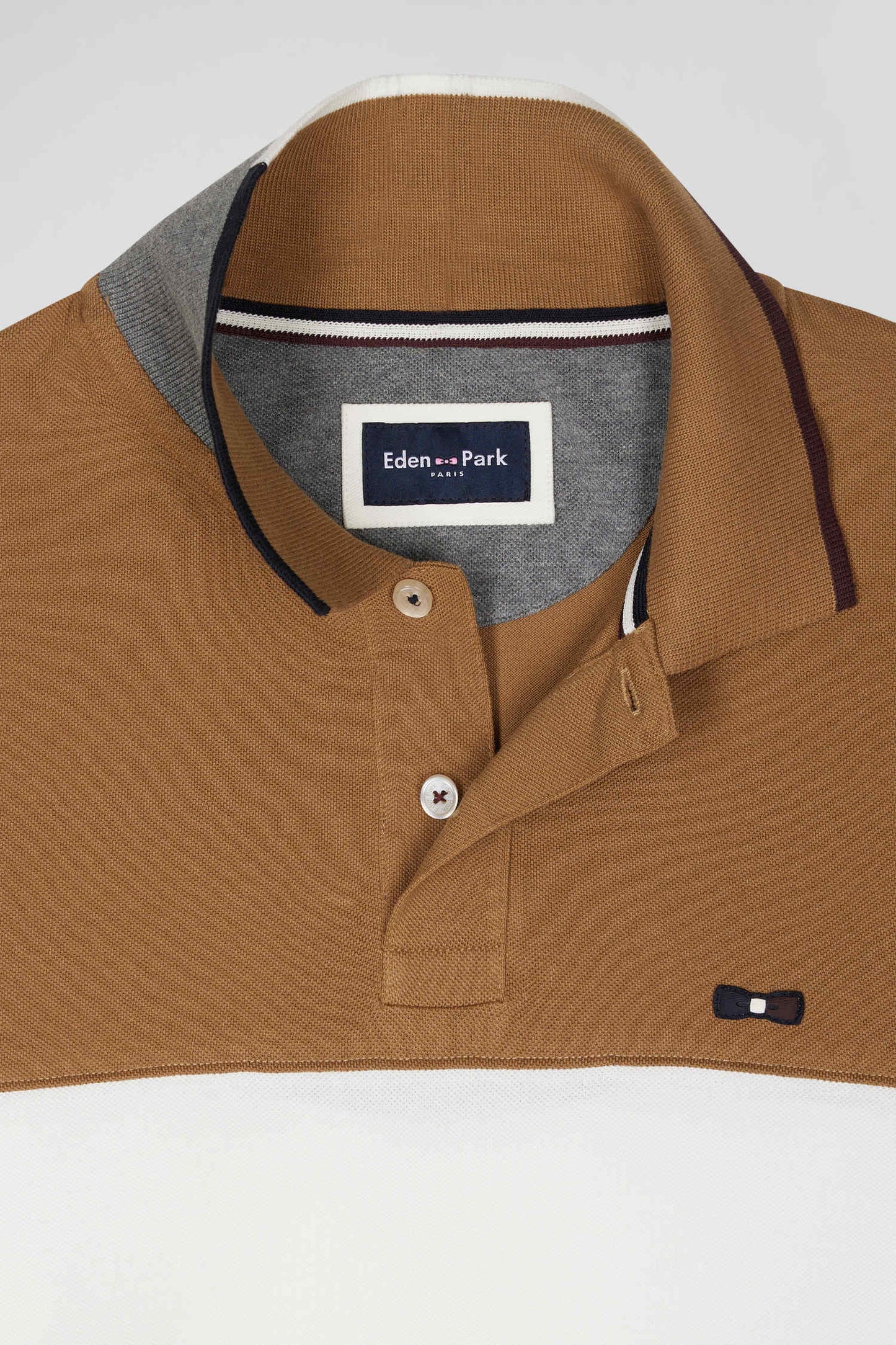 Polo manches longues colorblock en piqué coton camel coupe Regular - Image 8