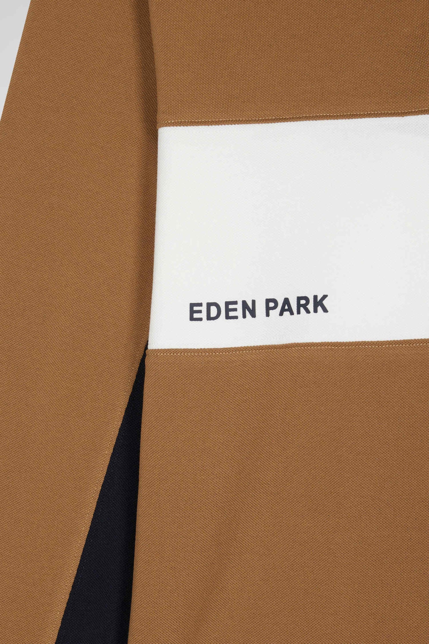 Polo manches longues colorblock en piqué coton noisette coupe Regular