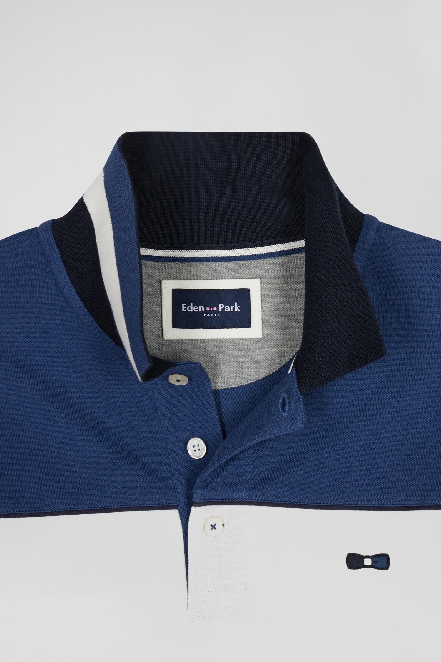 Polo manches longues tricolore en piqué coton bleu coupe Regular