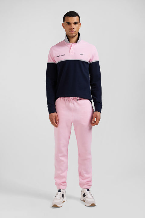 Regular navy blue bicolor long-sleeved cotton piqué polo shirt - Image 1