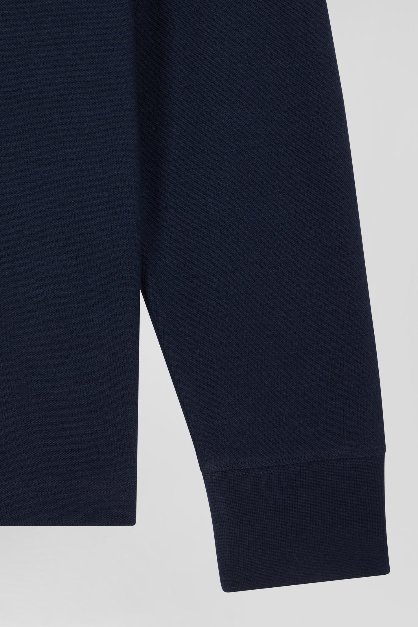 Regular navy blue bicolor long-sleeved cotton piqué polo shirt