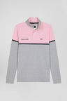Polo manches longues bicolore en piqué coton rose coupe Regular
