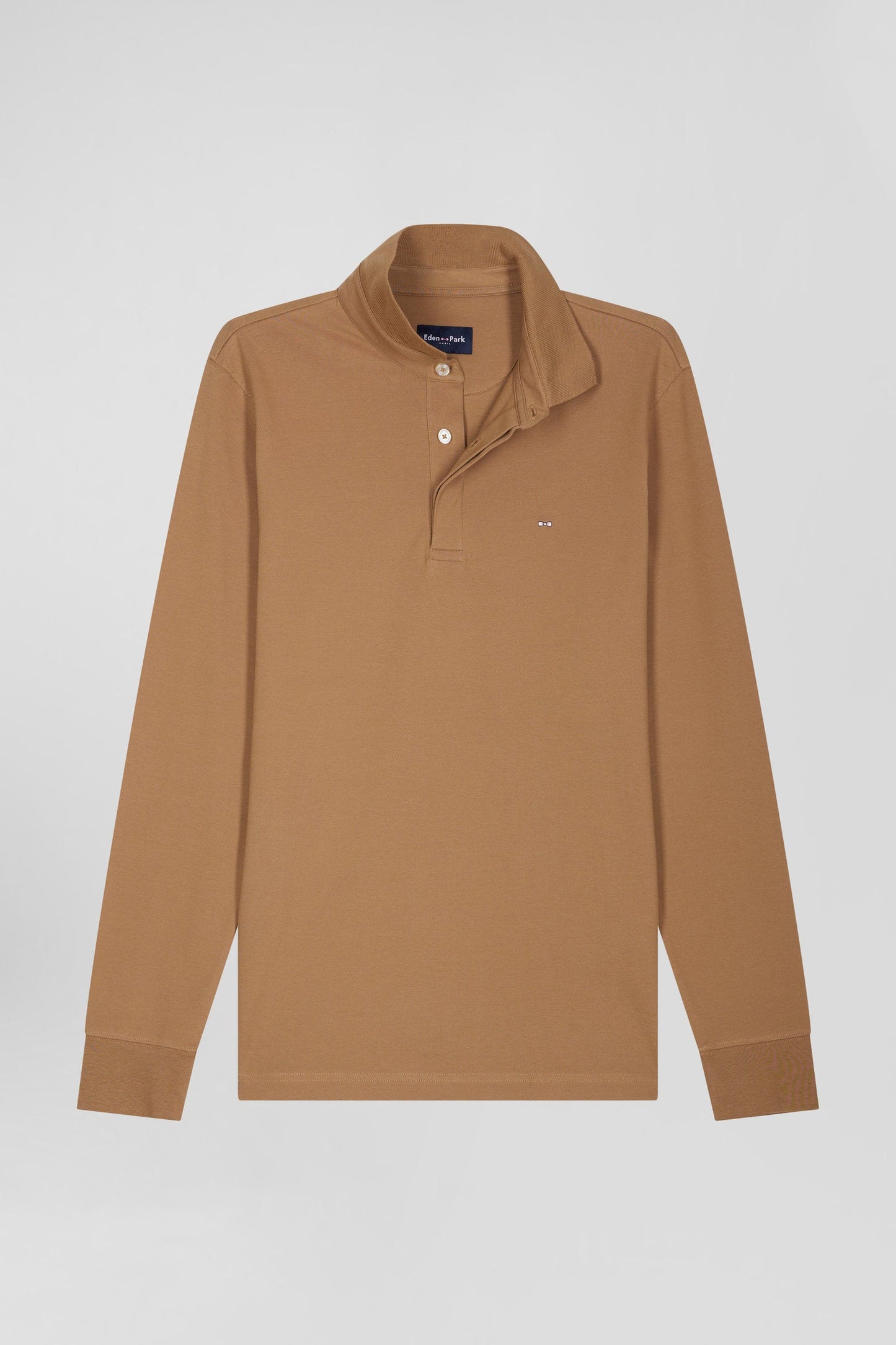 Polo manches longues en piqué coton camel coupe Slim - Image 2