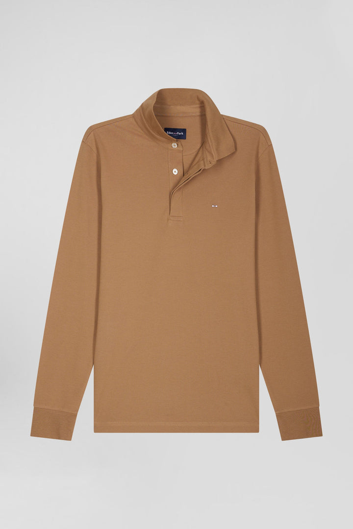 Polo manches longues en piqué coton camel coupe Slim alt view