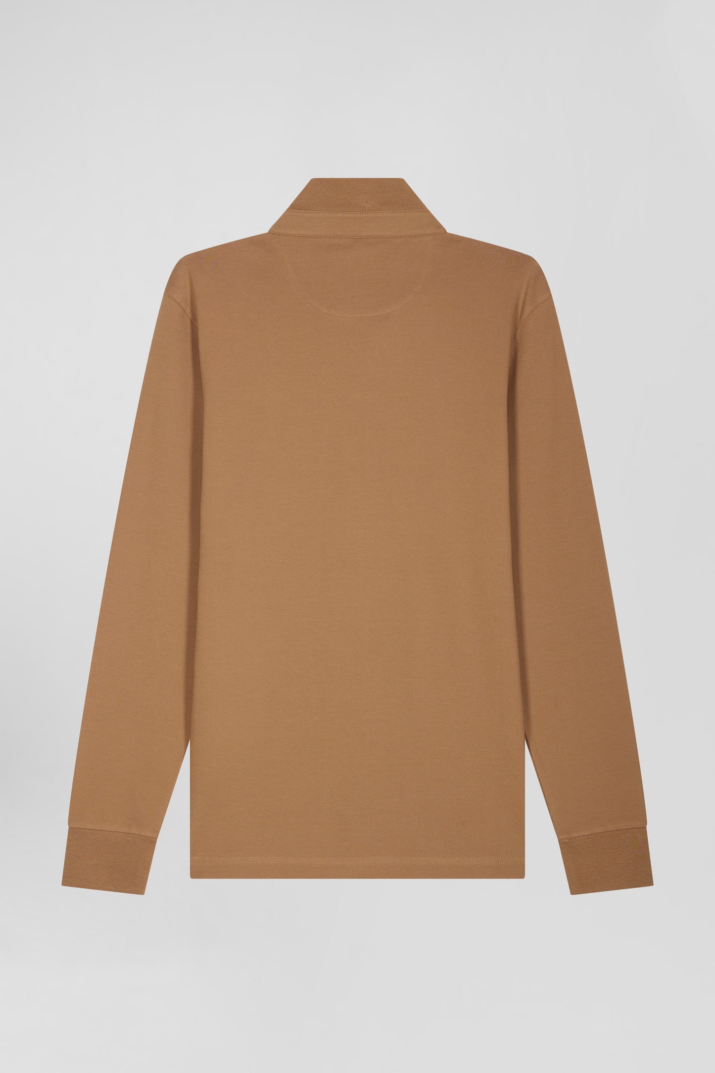 Long-sleeved polo shirt in hazelnut cotton piqué, slim fit