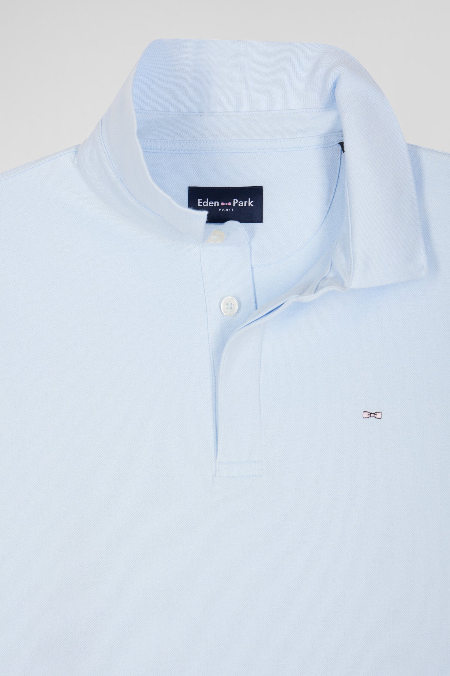 Polo manches longues en piqué coton ciel coupe Slim