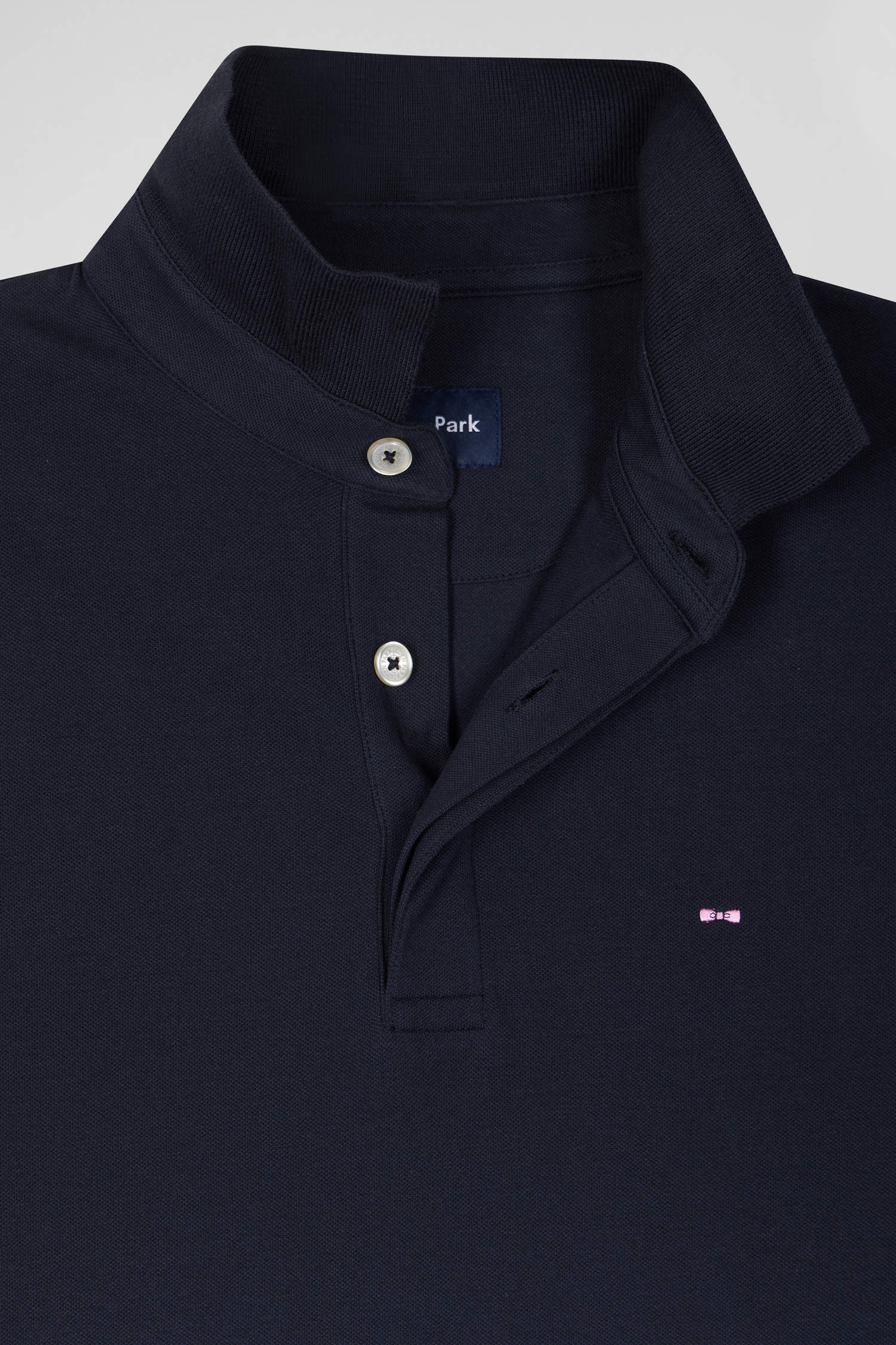 Polo manches longues en piqué coton bleu marine coupe Slim