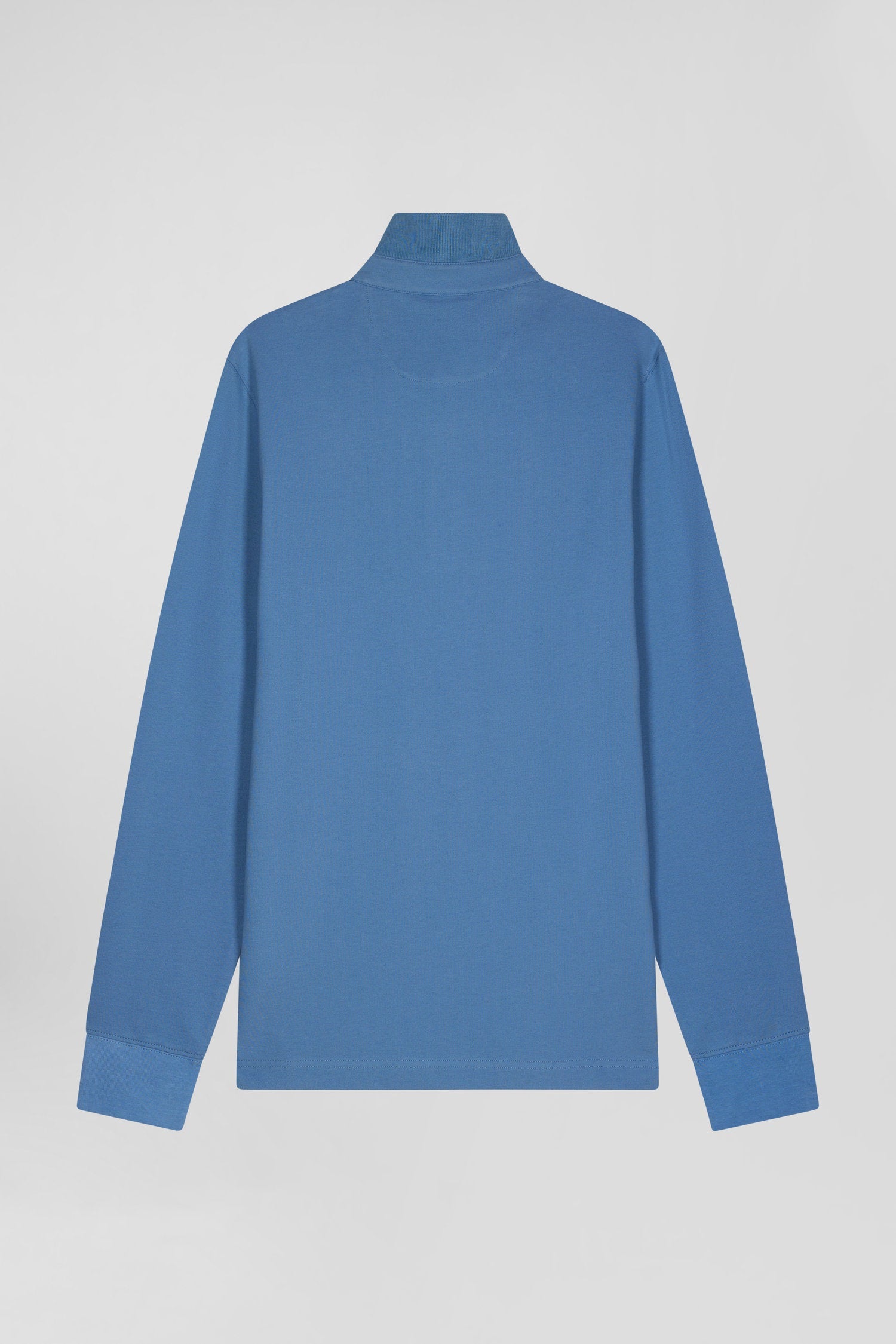 Polo manches longues en piqué coton bleu coupe Slim