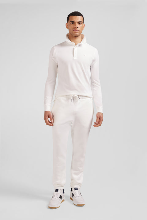 Slim ecru long-sleeved cotton piqué polo shirt - Image 1