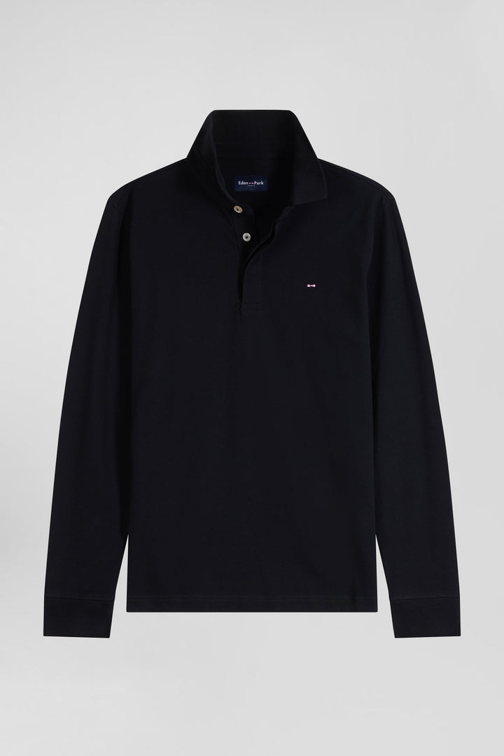 Polo manches longues en piqué coton noir coupe Slim alt view