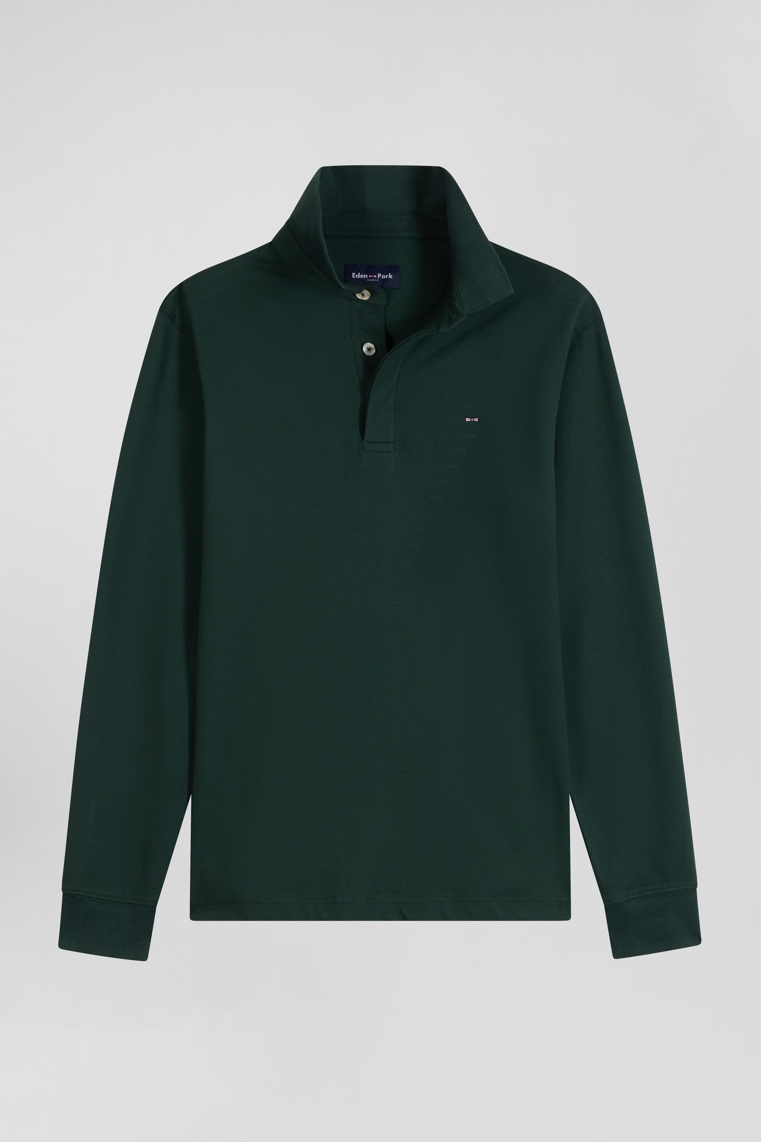 Polo manches longues en piqué coton vert coupe Slim