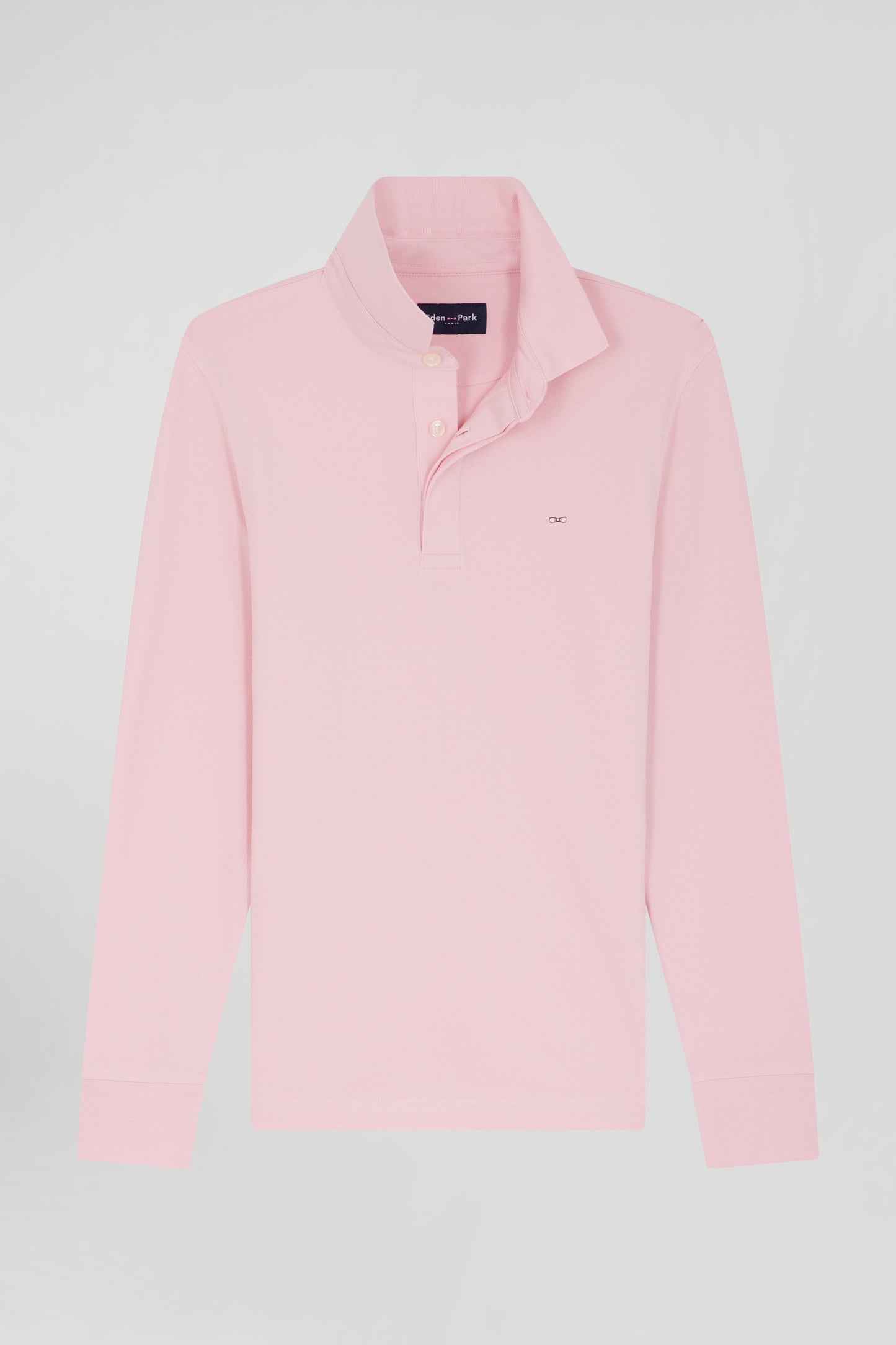 Polo manches longues en piqué coton rose coupe Slim - Image 1