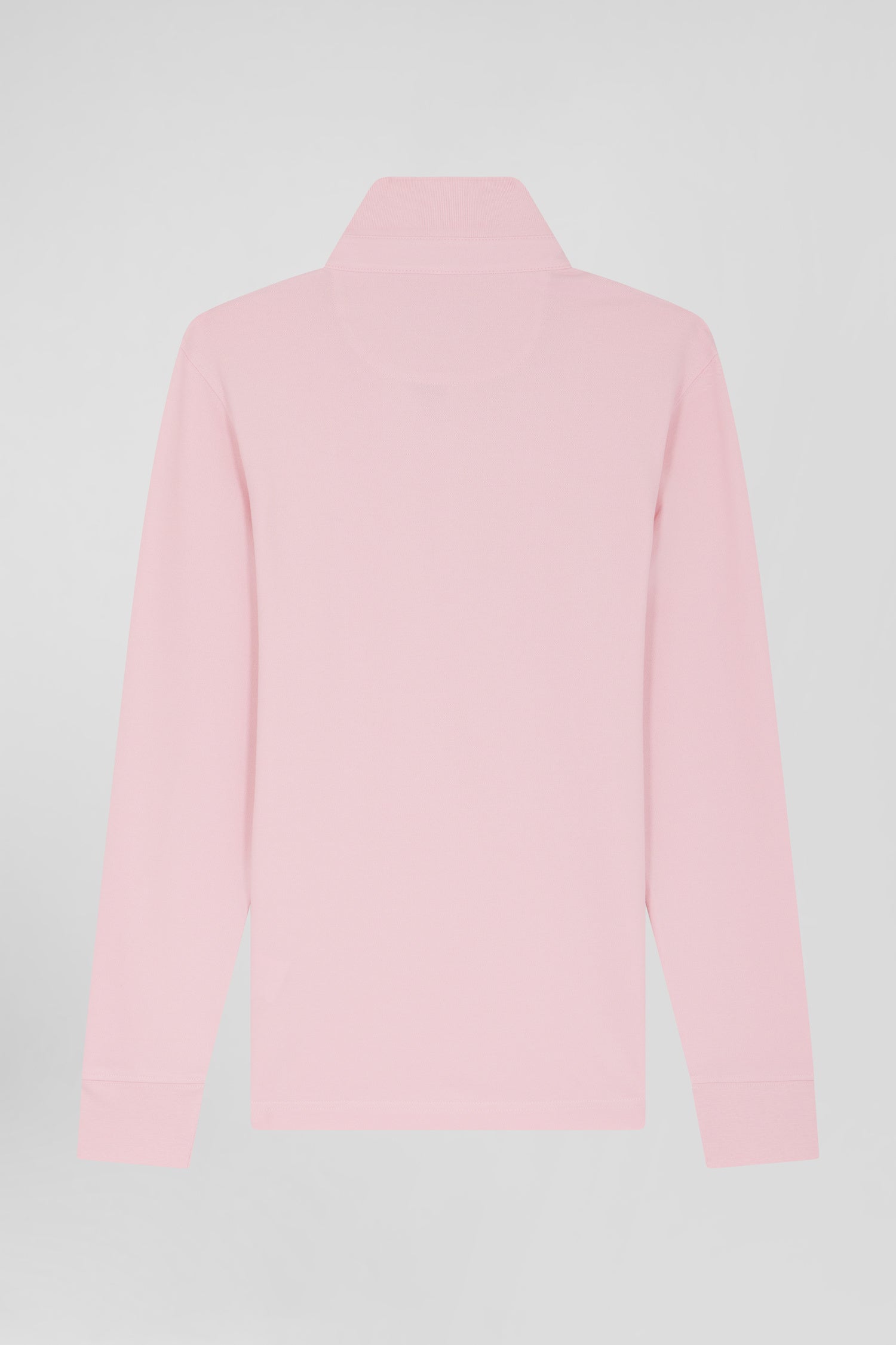 Polo manches longues en piqué coton rose coupe Slim