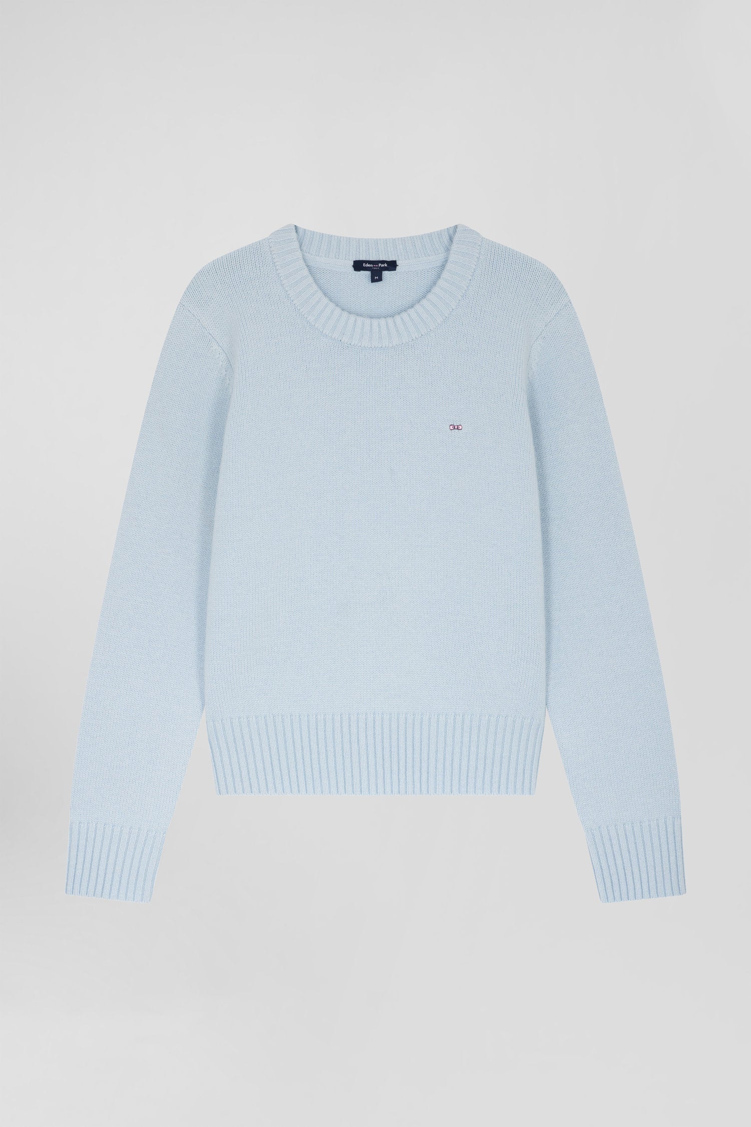 Regular sky blue round-neck wool and cashmere jumper