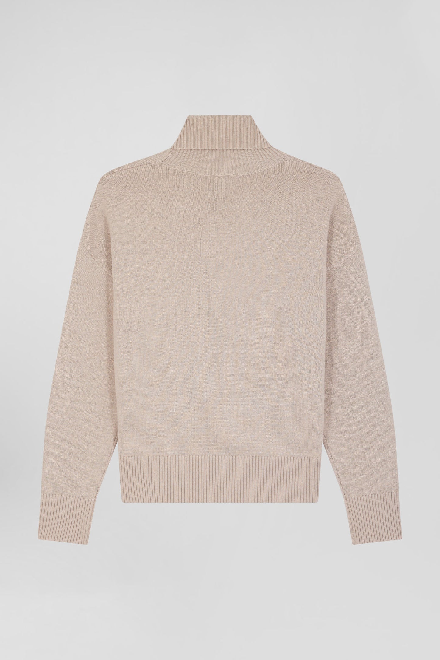 Relaxed beige wool and cotton turtleneck jumper