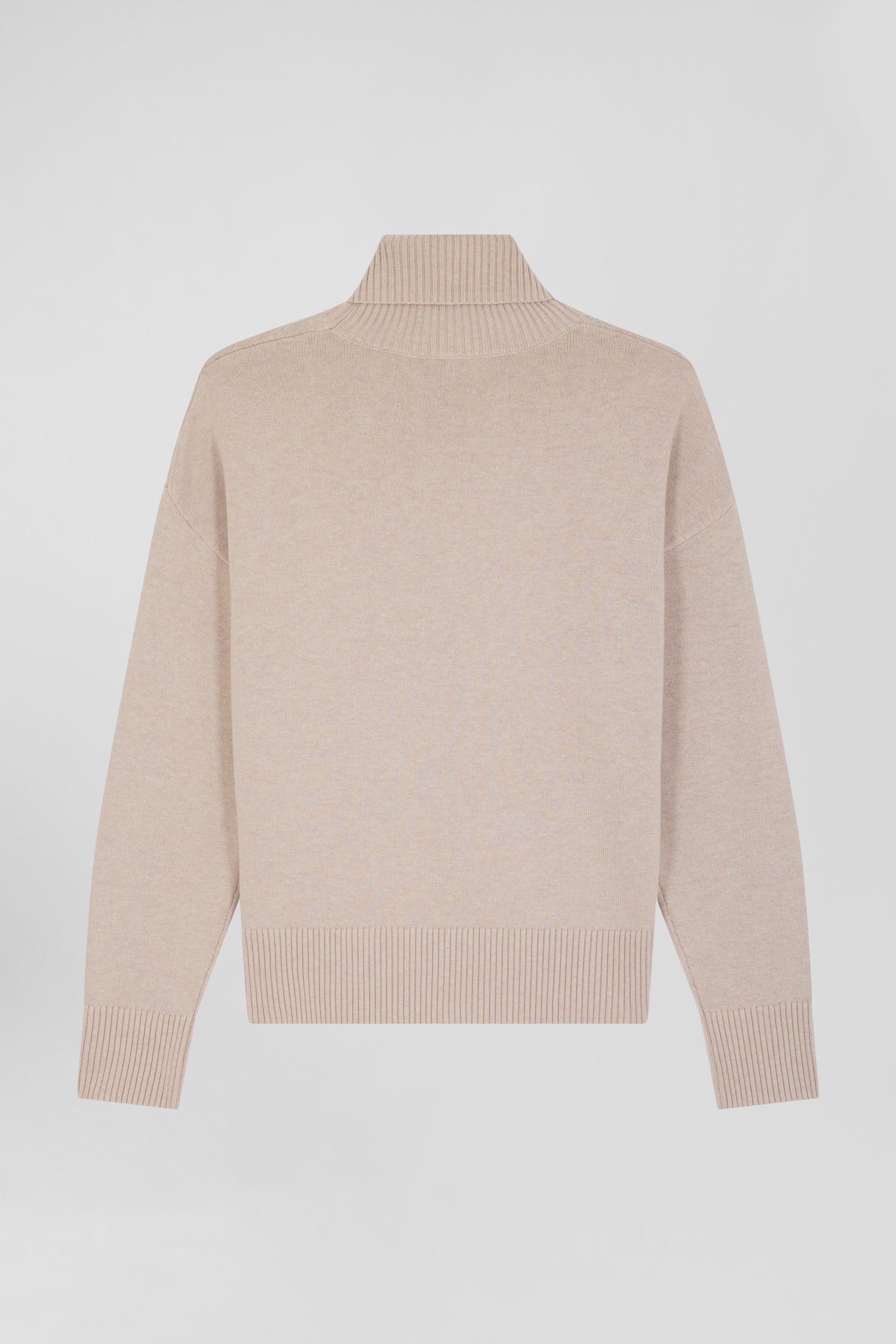 Relaxed beige wool and cotton turtleneck jumper