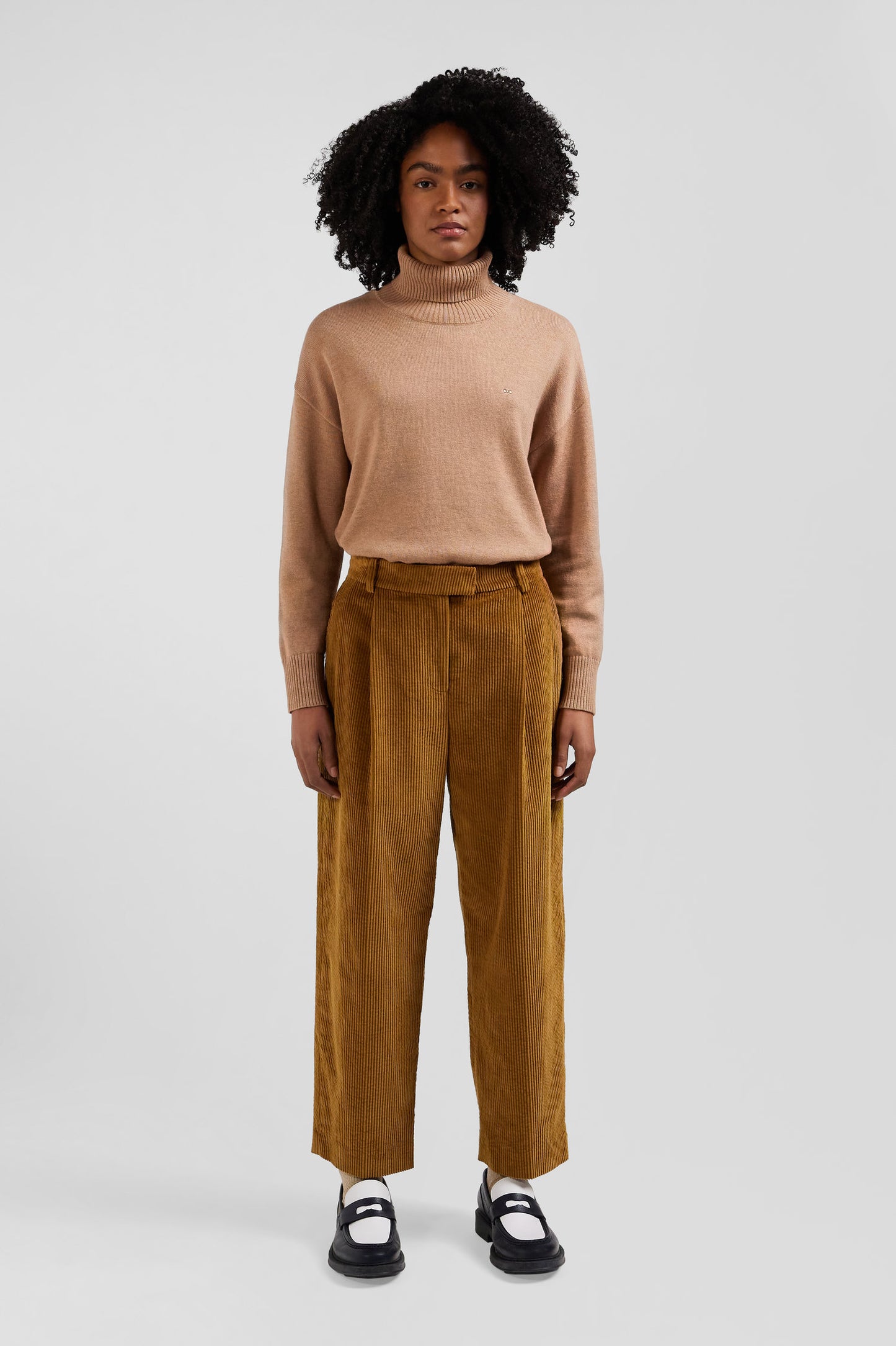 Relaxed brown wool and cotton turtleneck jumper