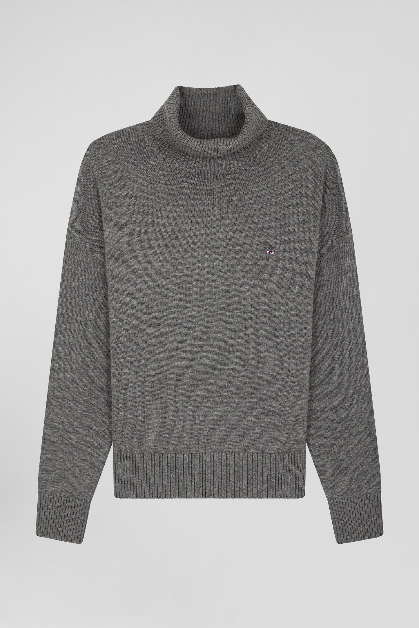 Relaxed anthracite grey wool and cotton turtleneck jumper