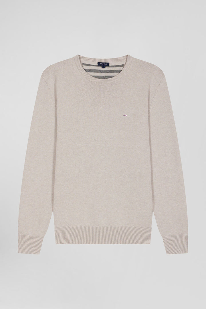 Pull col rond en laine et coton beige coupe Regular alt view