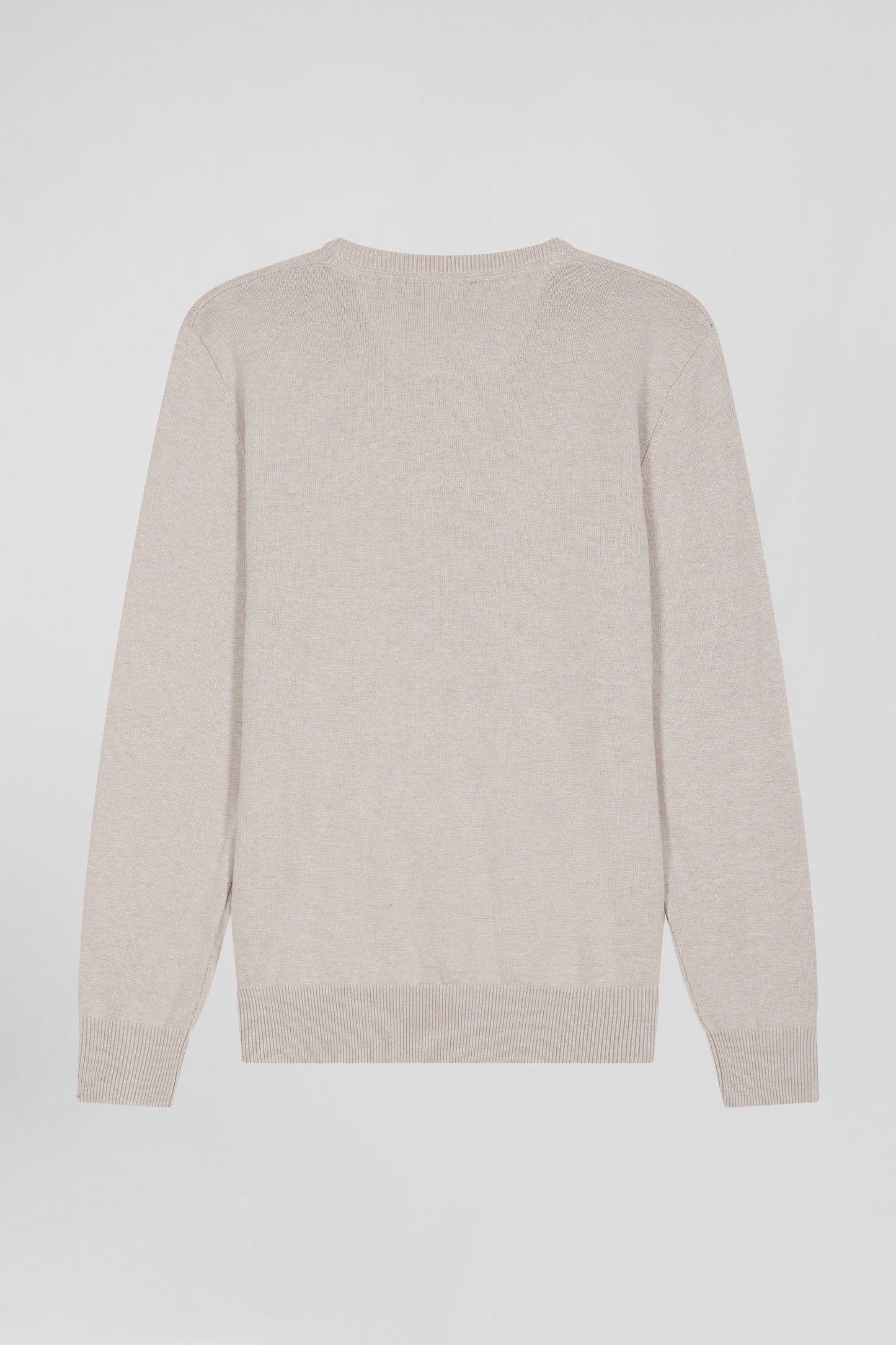 Pull col rond en laine et coton beige coupe Regular