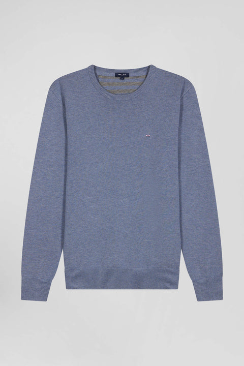 Pull col rond en laine et coton bleu clair coupe Regular - Image 2