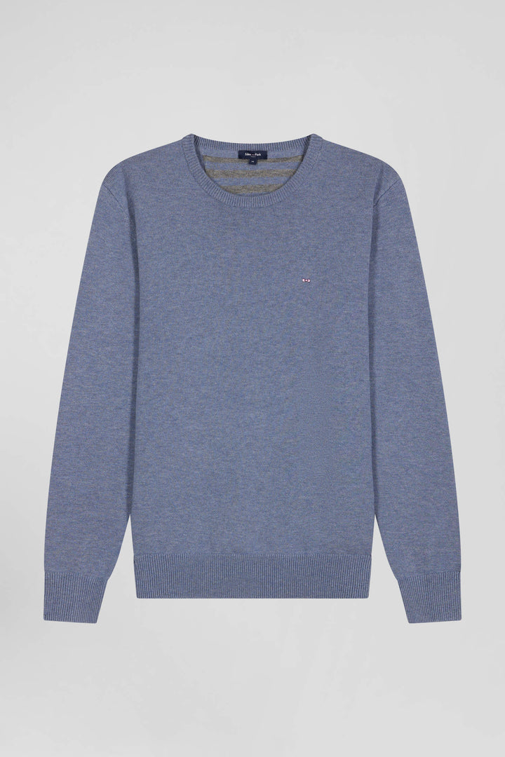 Pull col rond en laine et coton bleu clair coupe Regular alt view