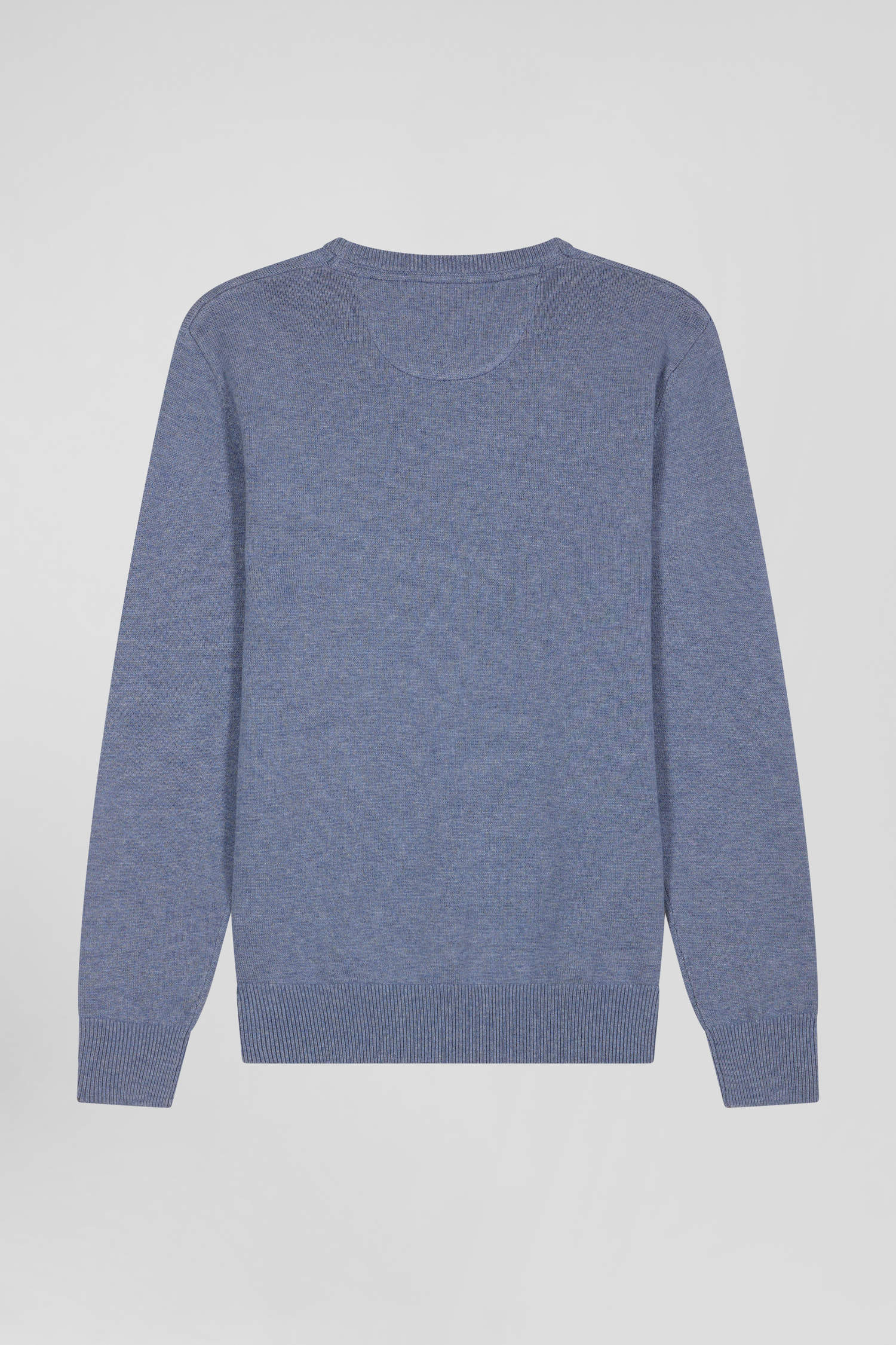 Pull col V en laine et coton bleu clair coupe Regular