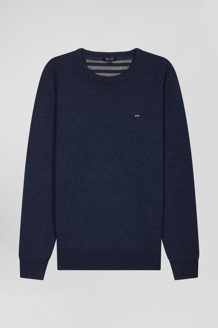 Pull col rond en laine et coton bleu foncé coupe Regular alt view