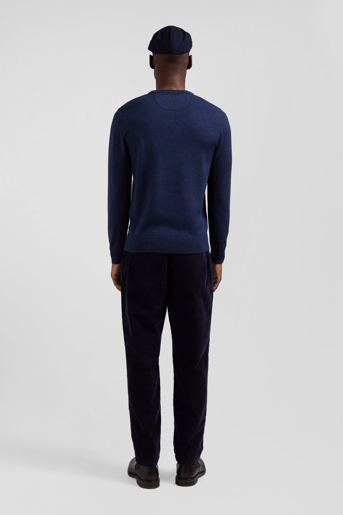 Regular dark blue wool and cotton crew neck jumper