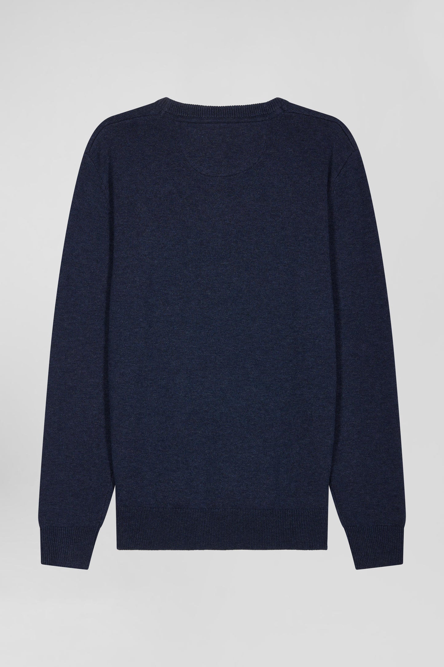 Regular dark blue wool and cotton crew neck jumper