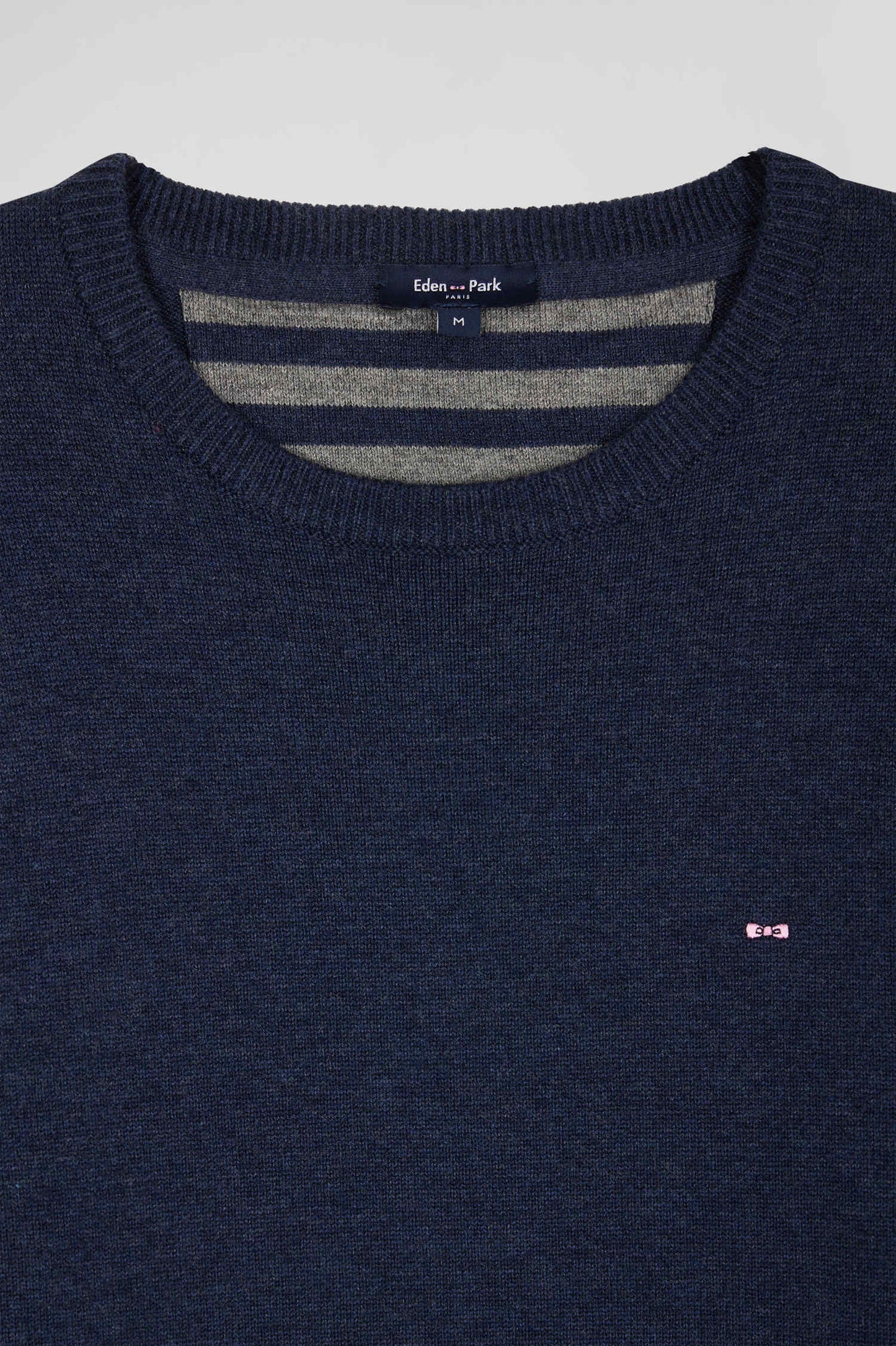 Regular dark blue wool and cotton crew neck jumper