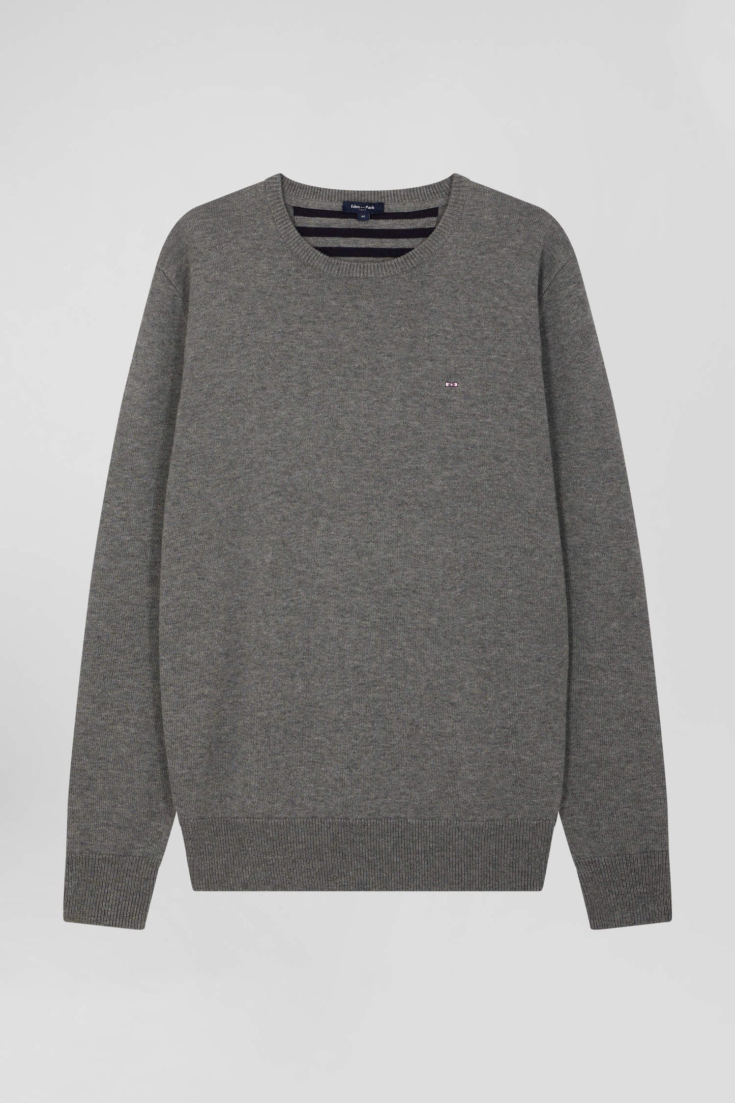 Pull col rond en laine et coton gris clair coupe Regular - Image 2