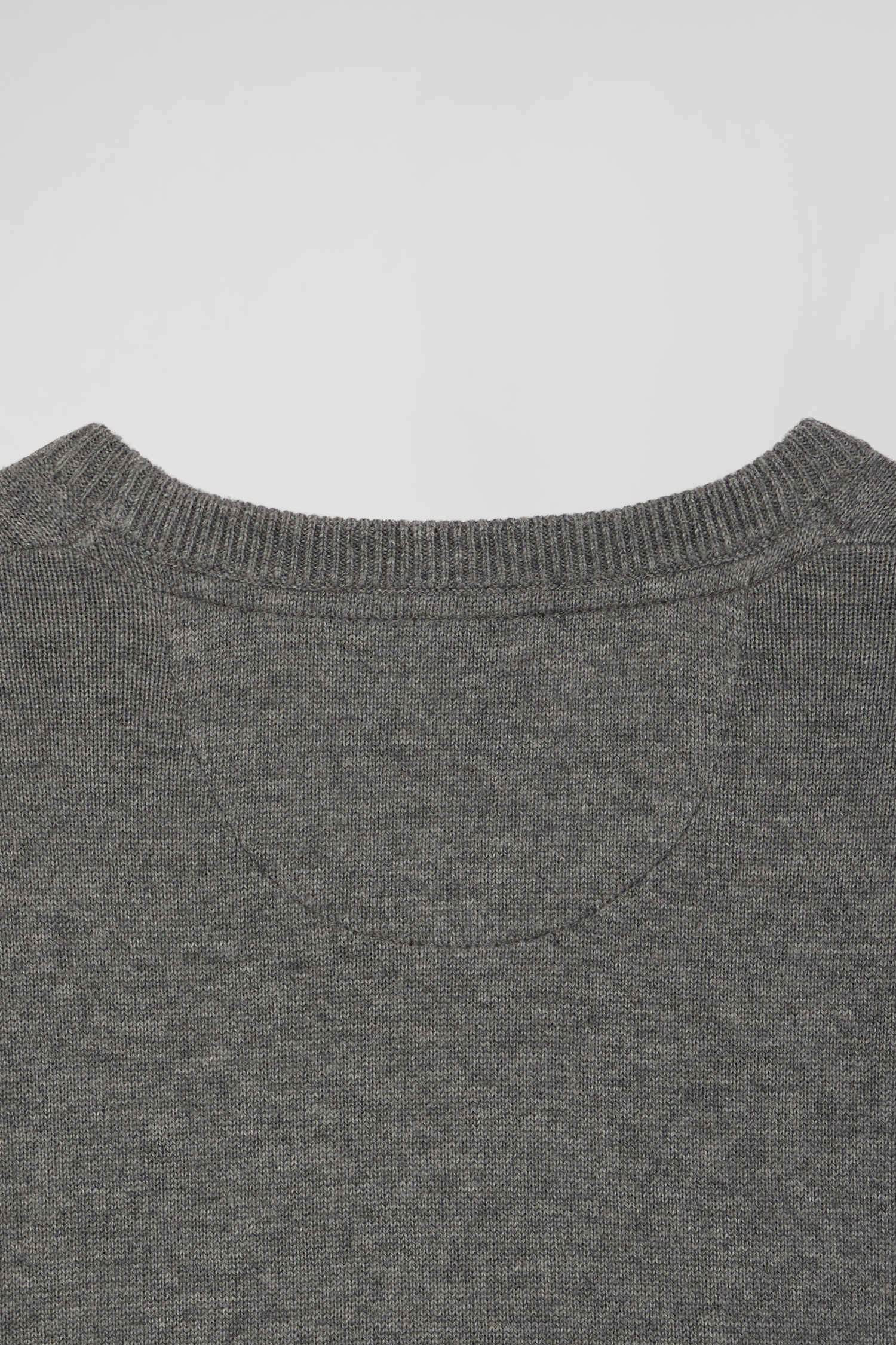 Pull col rond en laine et coton gris clair coupe Regular