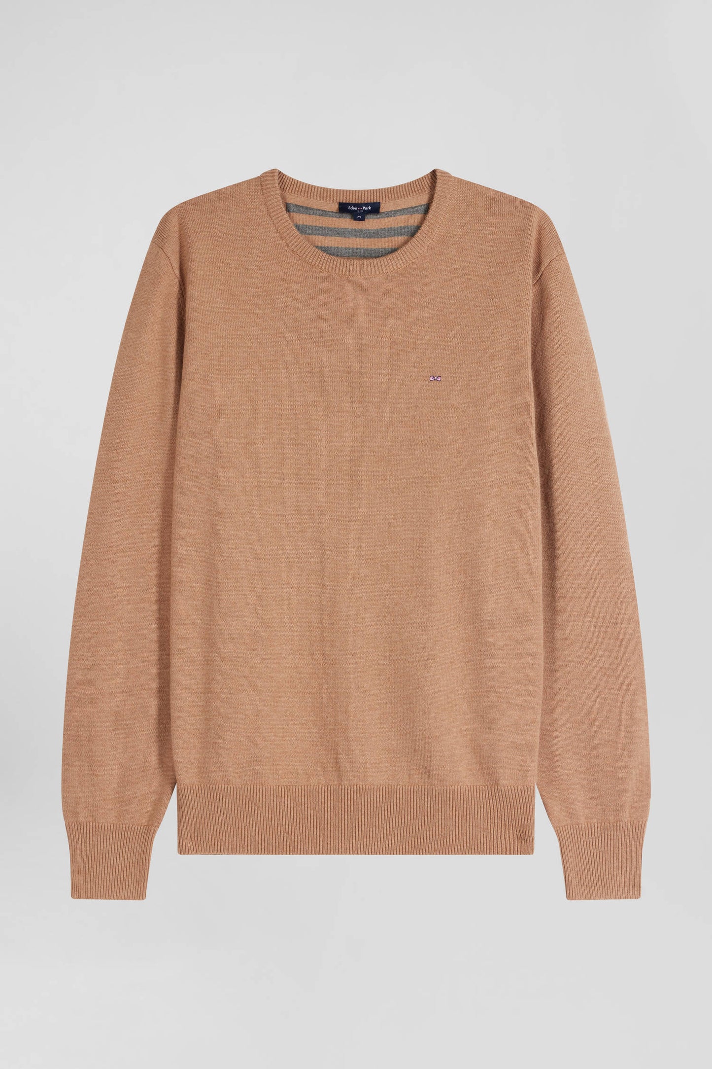 Pull col rond en laine et coton camel coupe Regular - Image 2