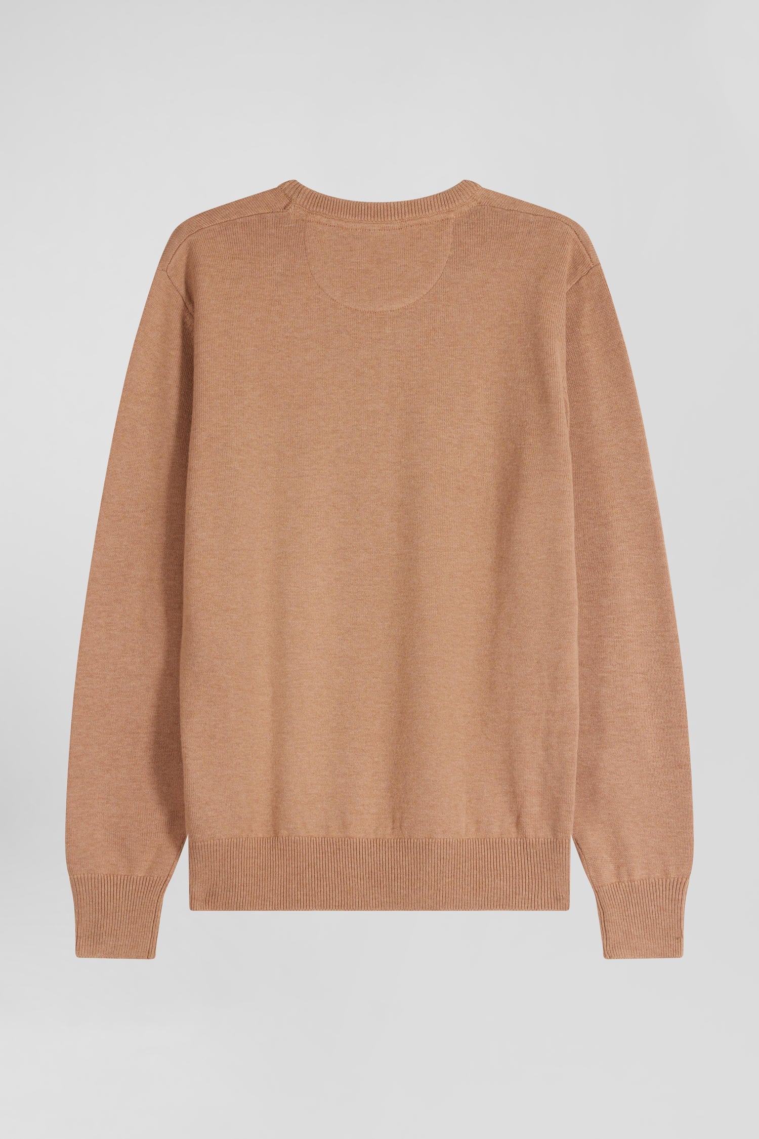 Pull col rond en laine et coton camel coupe Regular