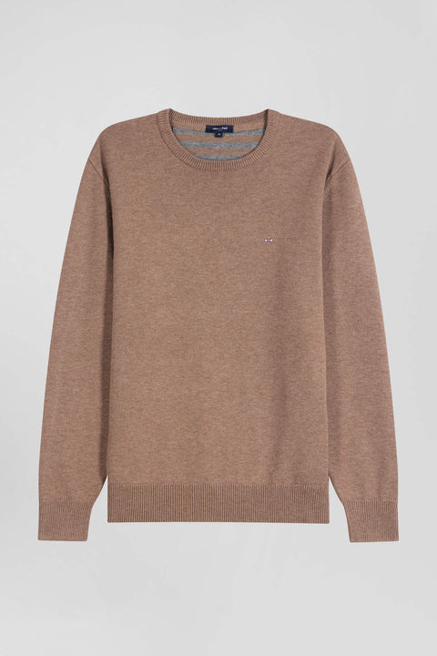 Pull col rond en laine et coton marron coupe Regular - Image 2