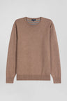 Pull col rond en laine et coton marron coupe Regular