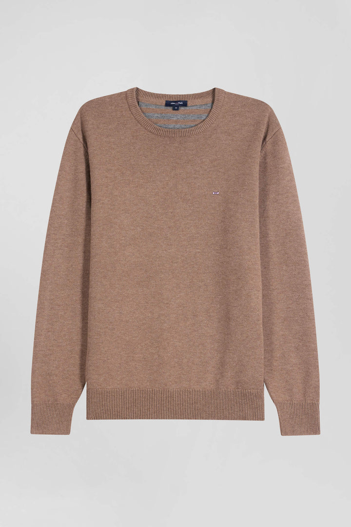 Pull col rond en laine et coton marron coupe Regular alt view