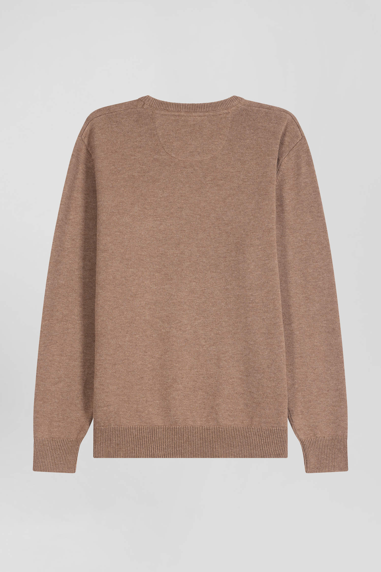 Pull col V en laine et coton marron coupe Regular