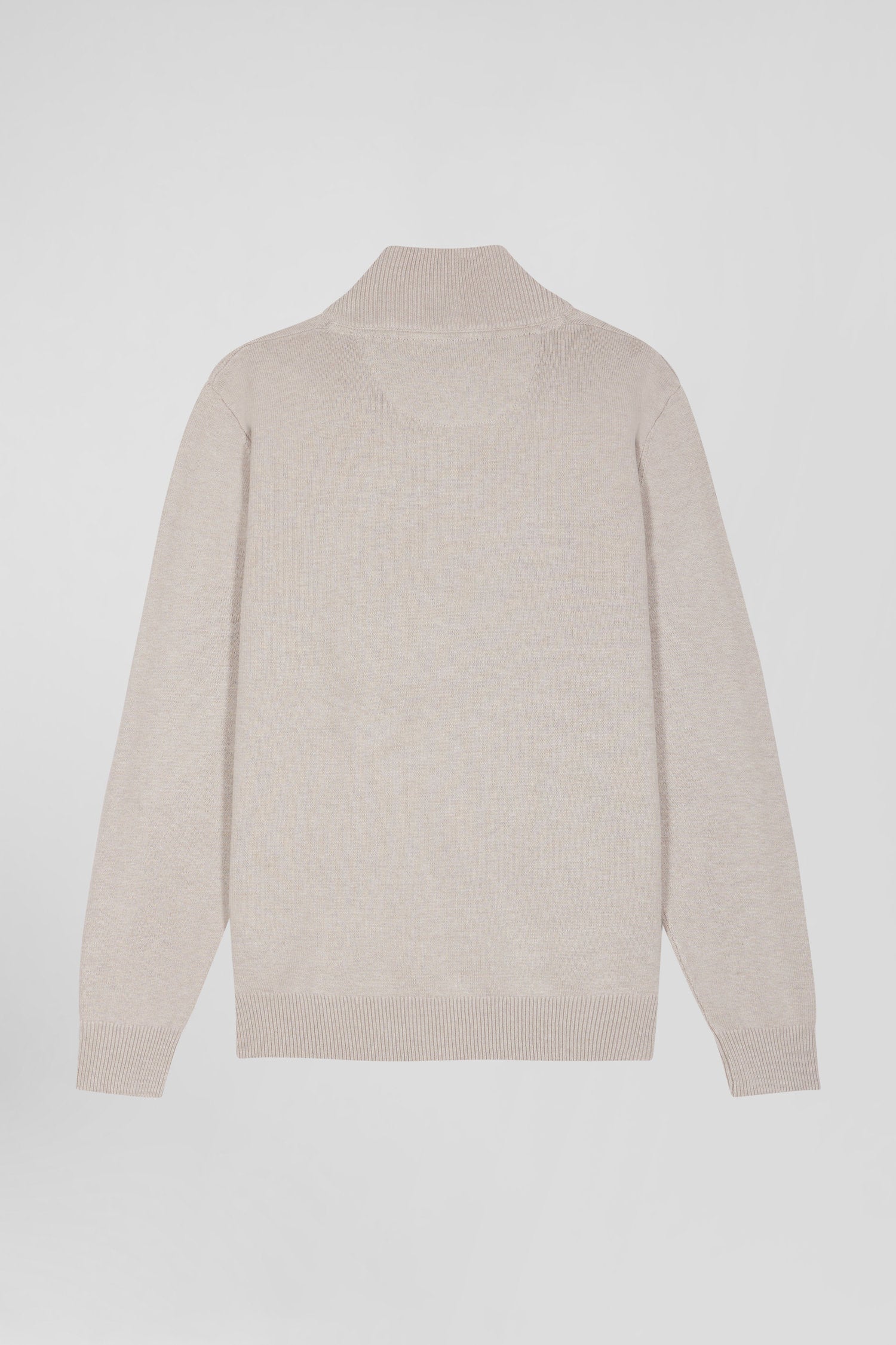 Pull col camionneur zippé en laine et coton beige coupe Regular