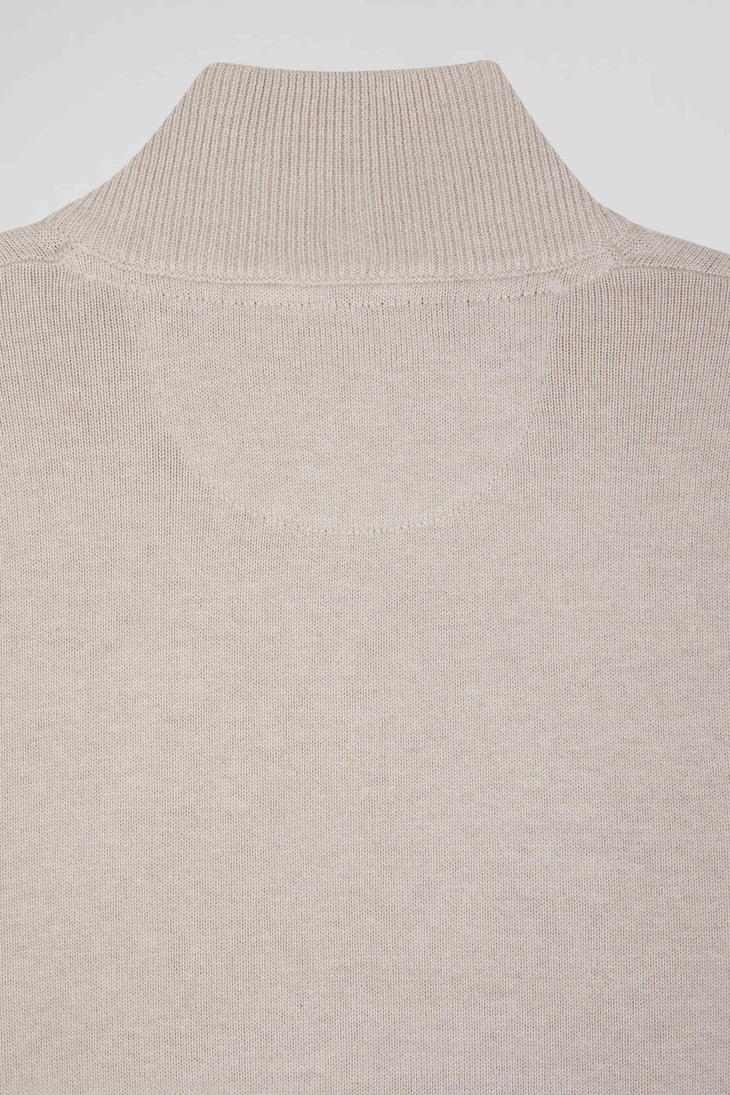 Pull col camionneur zippé en laine et coton beige coupe Regular - Image 9