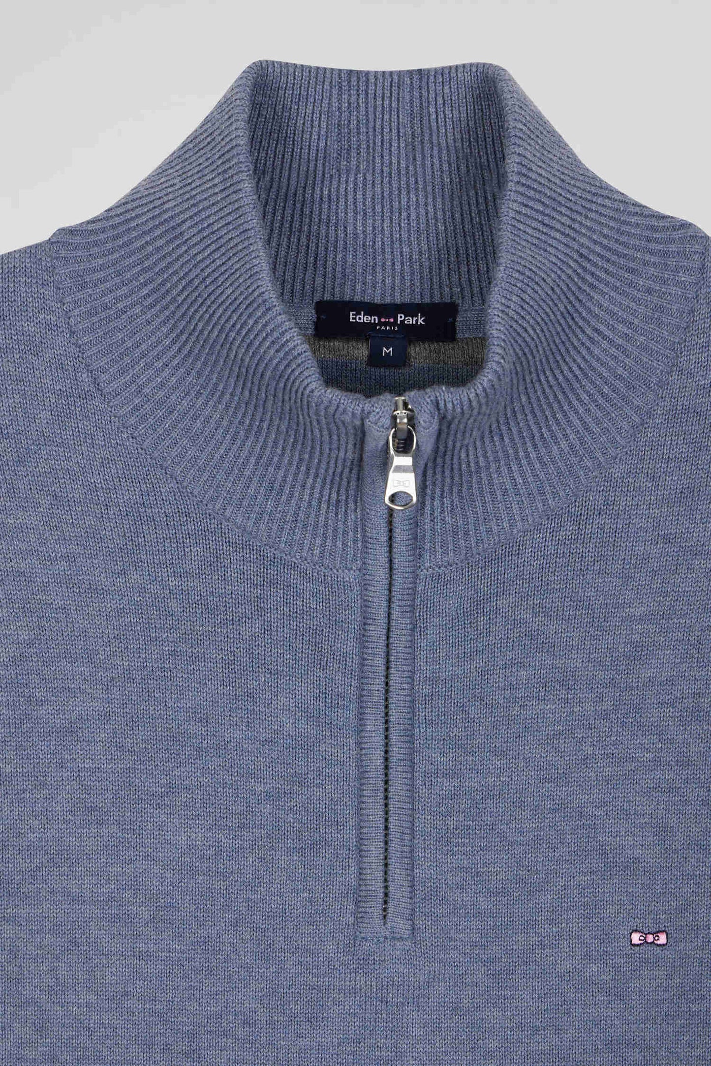 Pull col camionneur zippé en laine et coton bleu clair coupe Regular - Image 8